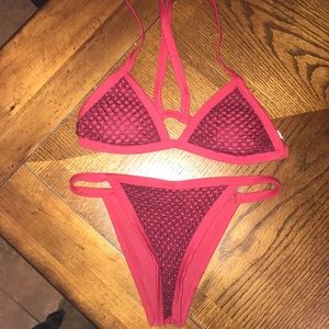 Deep Red Non-adjustable Bikini -runs small